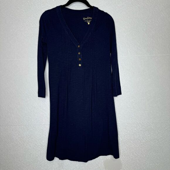 Lilly Pulitzer Amberly Pintuck Swing Long Sleeve Dress Navy XXS - Picture 2 of 6
